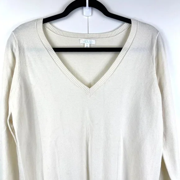 Abound Off White Basic V-Neck Long Sleeve Pullover Knit Sweater Size XXL - Picture 2 of 9